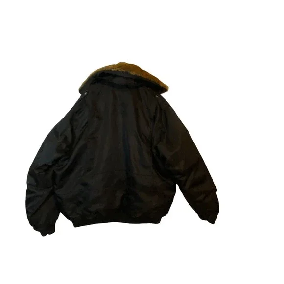 Sean John Mens Bomber Jacket Sz 2x Black Faux Fur Brown Collar Heavy Duty Vented - Picture 2 of 12